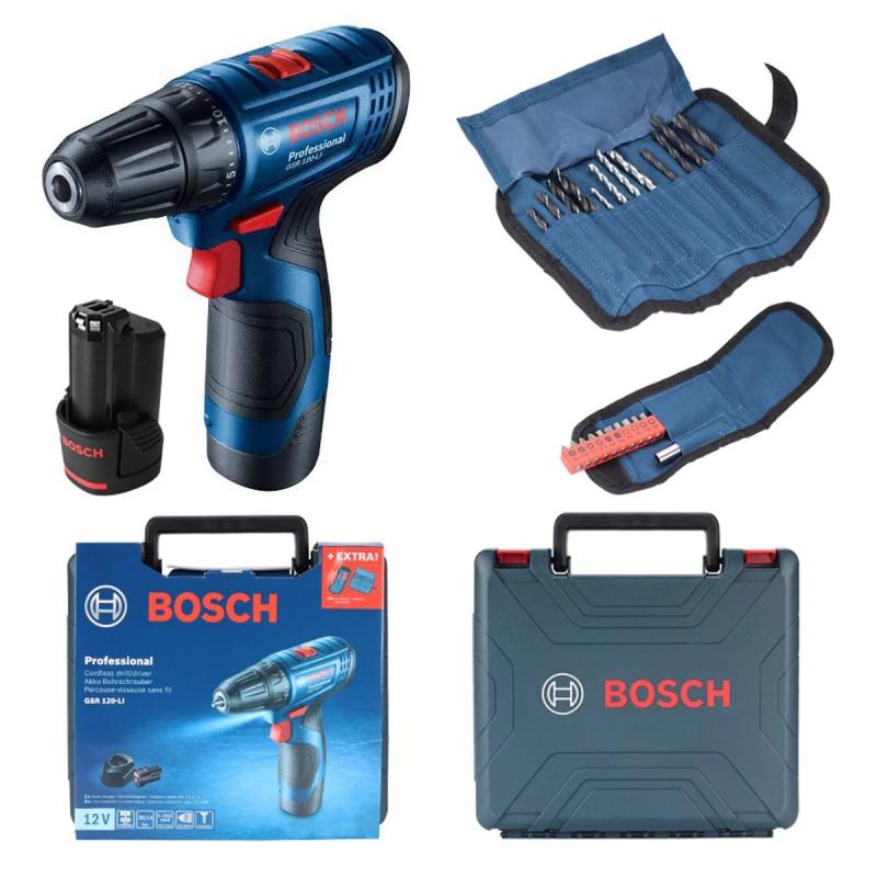 Bosch Professional GSR 120-LI 2.0Ah Double Cordless Drilling/Screwing Machine + 23 Piece Set - 06019G8002