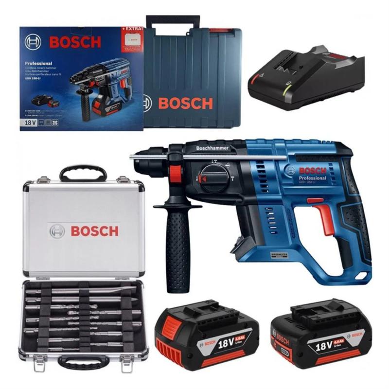 Bosch GBH 180-LI Hammer Drill + 11 Piece SDS Set - 0615990M33