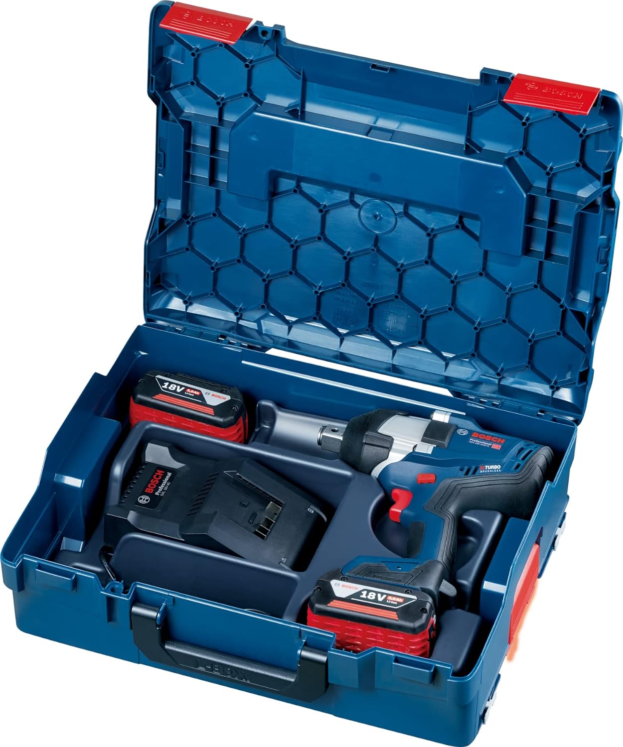 Bosch GDS 18V-1050 H Cordless Impact Wrench (18 Volt, 2 x 5.0 Ah Battery, Charger, L-Boxx Bag, 1.050 Nm max. torque, 3/4’’ square bit entry)