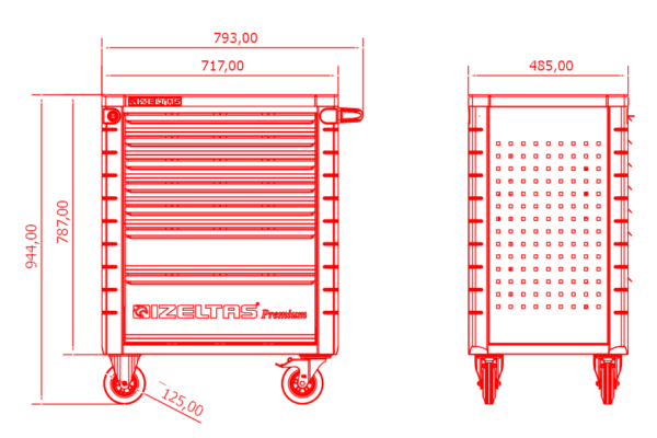 İzeltaş Premium Series Tool Cabinet 7 Drawers Full 8245007096