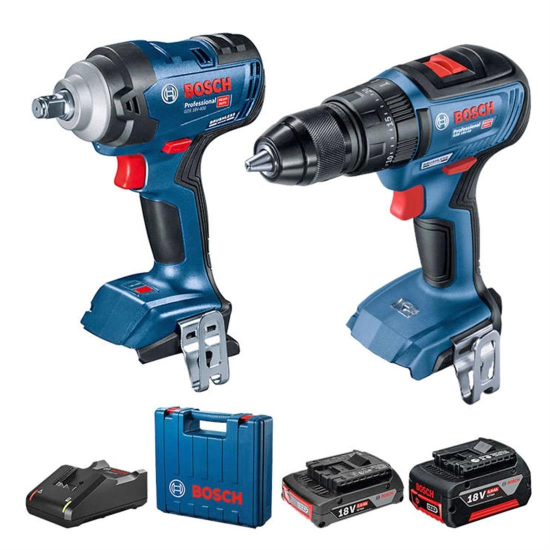 Bosch GDS 18V-400 + GSB 18V-50 Impact Wrench + Screwdriver 18V 2 Ah and 5Ah - 06019K0003