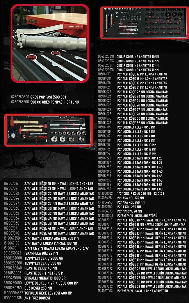 İzeltaş 13000005434 Grand Master 251 Piece Heavy Truck Cabinet with 7 Drawers