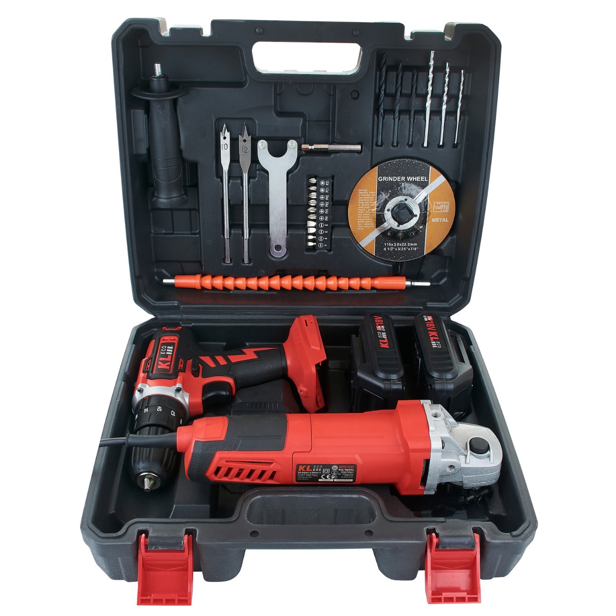 KL Eco KETM1875 18V/1.5Ah. Cordless Hammer Drill and 750W Angle Grinder Set