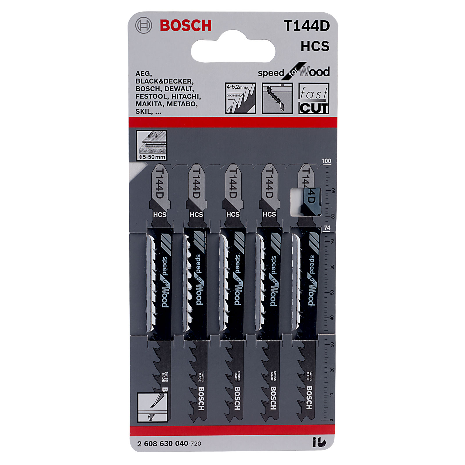 Bosch Jigsaw Blade Speed ​​For Wood T 144 D 100 mm (5 Pieces) 2608630040