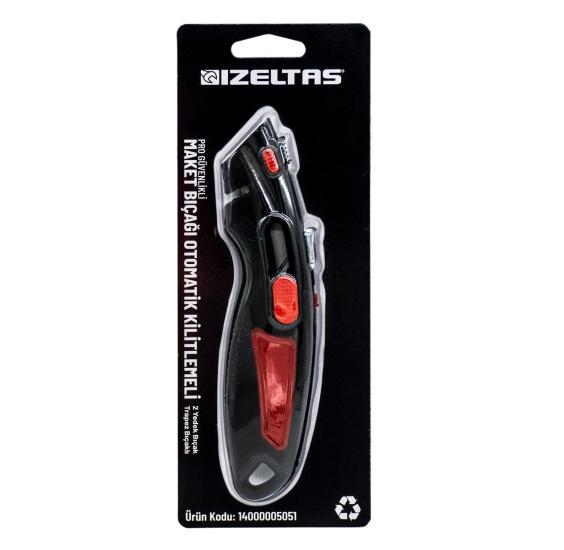 İzeltaş 14000005051 Pro Safety Automatic Locking Trapezoidal Utility Knife (2 Spare Blades)