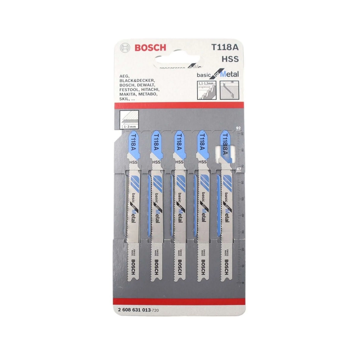 Bosch Jigsaw Blade Basic for Metal T 118 A 92 mm (5 Pcs) 2608631013