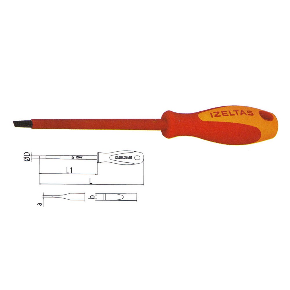 İzeltaş 4140174100 1000V Insulated Electrician Flat Tip Screwdriver 4x100