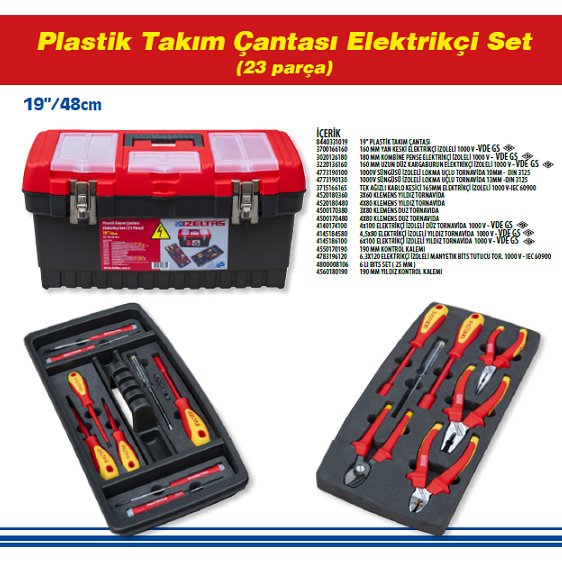 İZELTAŞ 8440001023 Electrician Set 23 Pieces with Plastic Tool Bag