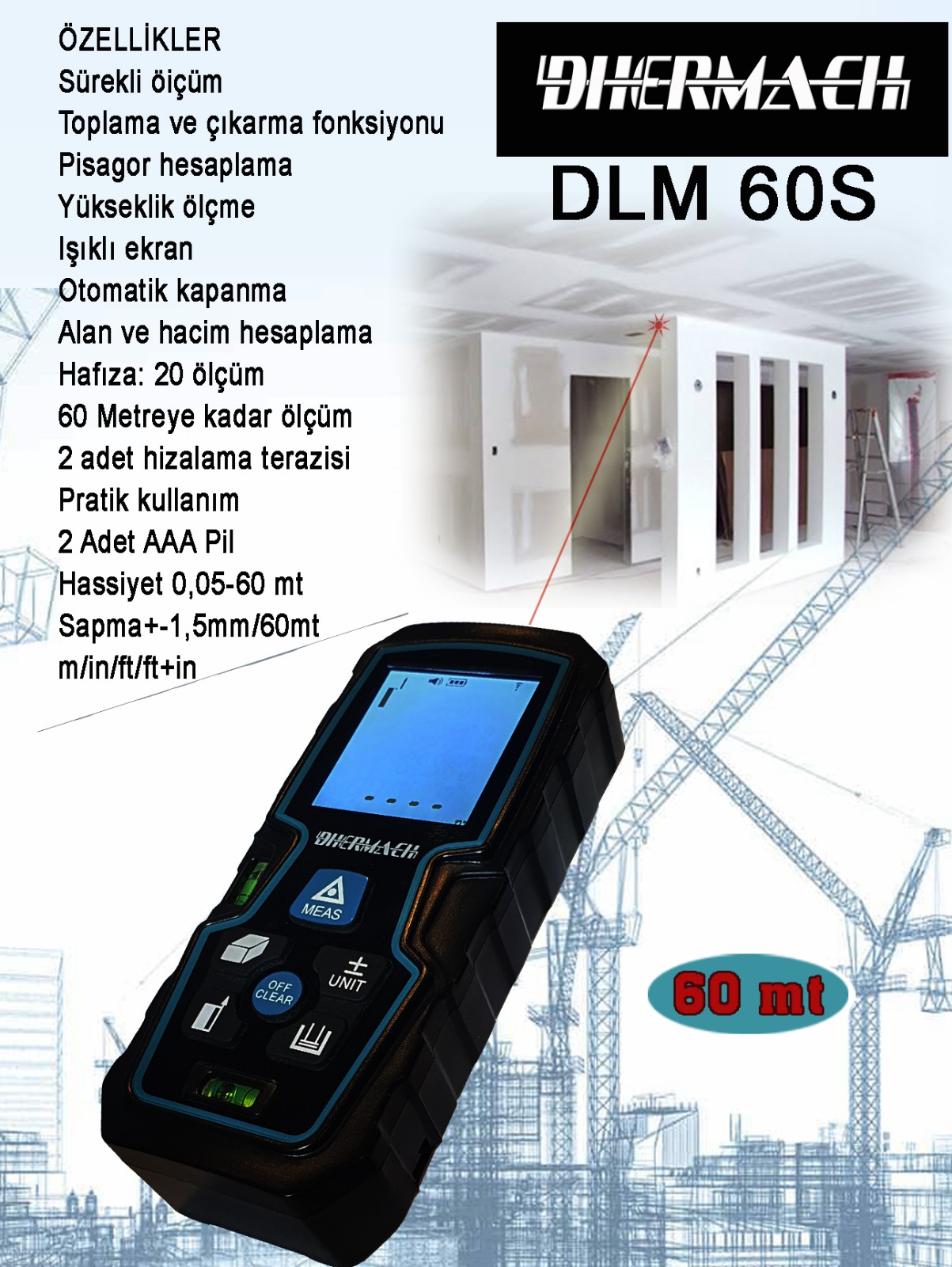 DHERMACH DLM 60 S Laser Distance Meter 60 Meters